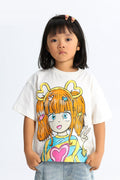 Girls’ White Anime Graphic T-Shirt – front view