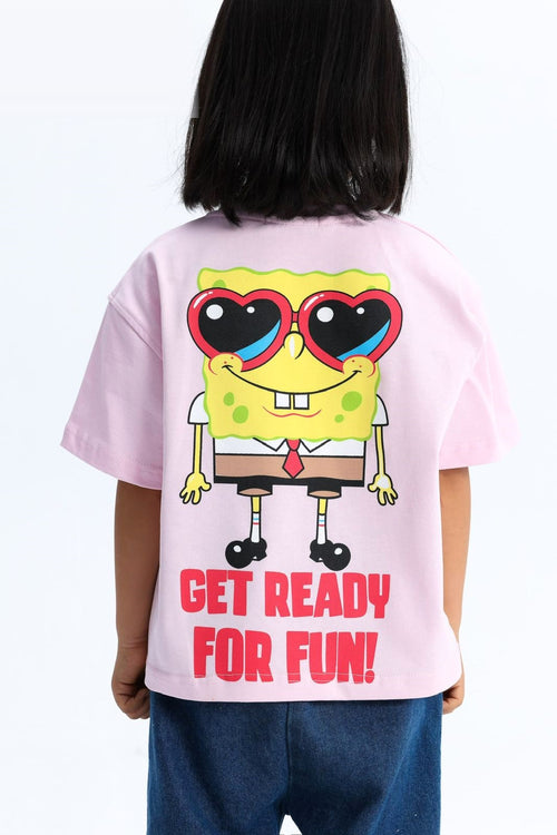 Girls’ Pink Cartoon Graphic T-Shirt – back view
