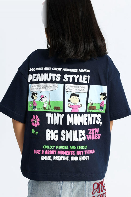 Girls’ Navy Comic Graphic T-Shirt – back view