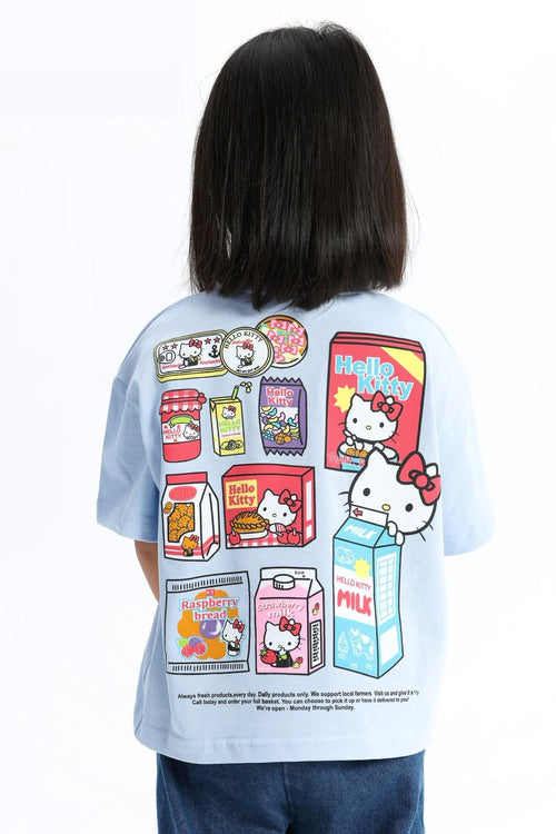 Girls’ Light Blue Kitty Market Graphic T-Shirt – back view