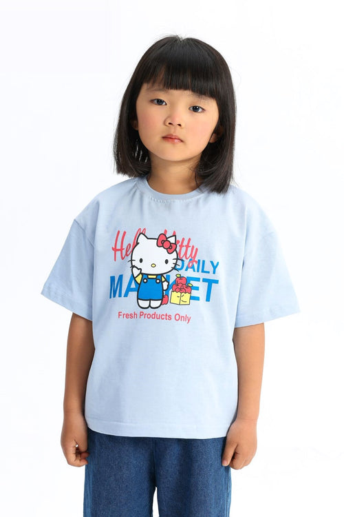Girls’ Light Blue Kitty Market Graphic T-Shirt – front view